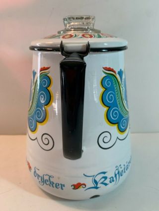Vintage Swedish Berggren Porcelain Enamelware Coffee Pot Percolator Folk Art 3
