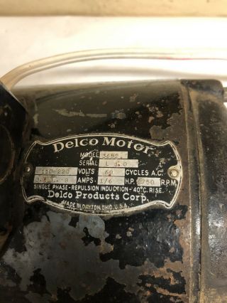 Vintage Delco Electric Motor Model 3652 1/6 hp 1725 RPM 115/220 Shaft 5/8” 2