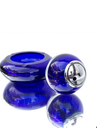 Vintage Cobalt Blue Crystal Art Glass Table Lighter Ashtray Set Color Pop Beiaty