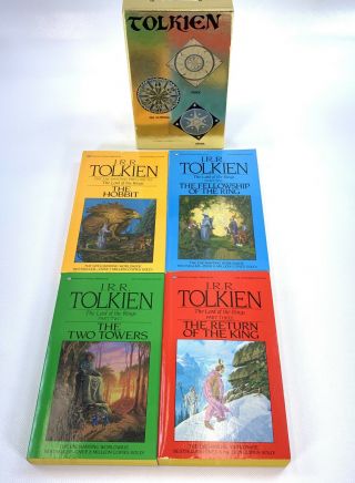 Vintage 1973 Jrr Tolkien Gold Box Set Paperbacks Lord Of The Rings & Hobbit Vtg