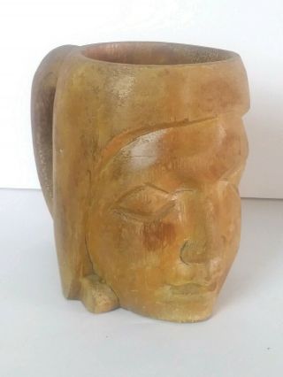 Vintage Wood Cup Hand Carved Native American Woman 