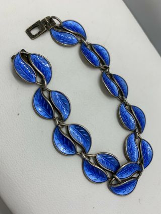 Vintage David Andersen Norway Sterling Enamel Blue Leaf Bracelet 7”