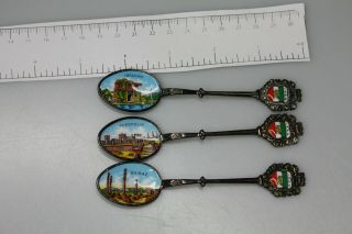 Set Of 3 Enameled Iran Souvenir Spoon
