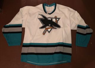 Mens Vintage Ccm Maska Air Knit San Jose Sharks Hockey Jersey Usa Made Large L