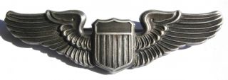 1930s / Ww2 Us Army Air Forces Sterling Pilot Wing - Large Shield - Pb