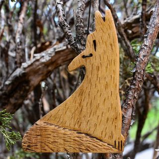 Zuni Folk Art Hand Carved Howling Wolf Ornament By Alan Lewis - Native American