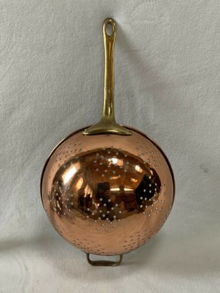 Vintage Copper Colander / Strainer With Brass Handles 9 " Diameter