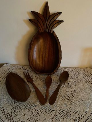 Vintage Monkey Pod Wood Pineapple Bowl - Blair Hawaii,  Accessories