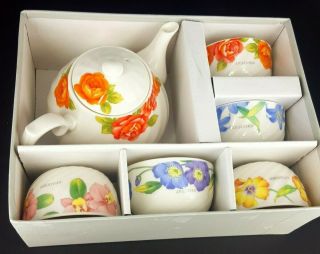J.  P.  Lucien Chiffon Japanese Floral Tea Set Includes 5 Cups And 1 Teapot