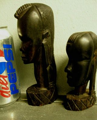 Set 2 Vintage Hand Carved Wooden Figurine Sculpture African Busts - Dreadlocks