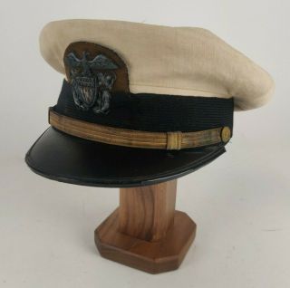 Wwii Ww2 Us Navy Usn White Officer Visor Hat Cap Flawed