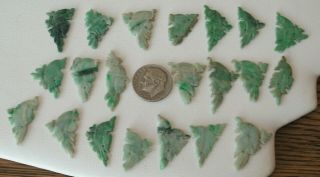 21 Vintage Chinese Hand Carved Green Jade Parrot Bird Charms Or Buttons Jewelry