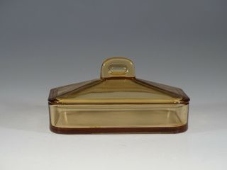 Vintage Deco Depression Era Amber Glass Cigarette Box Trinket Box C.  1930