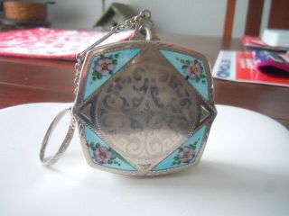Vintage Etched Silver Tone And Guilloche Enamel Powder/rouge Compact/dance Purse