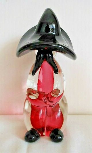Vintage Venetian Murano Figure Of A Mexican,  Clear,  Pink & Black Cased Glass