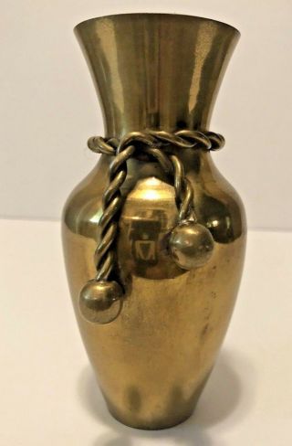 Vintage Solid Brass Vase With Rope Design,  Made In India 5.  25 " Tall