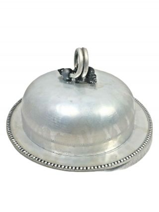 B W Buenilum Hammered Aluminum Covered Butter Cheese Dish Collectible W/ Glass