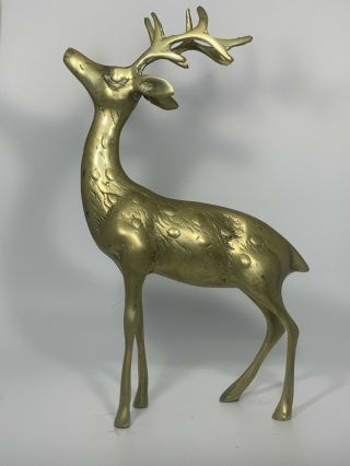 Vintage Set Of 2 Brass Deer Buck Doe Figurines Christmas Reindeer