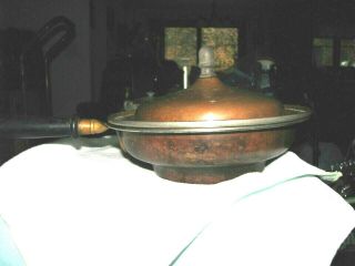 Vintage Tin Lined Copper Pot & Lid With Riveted Wood Covered Brass Handle