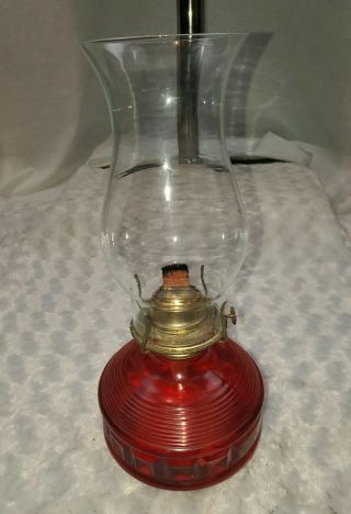 Vintage Red Eagle Glass Kerosene Oil Table Lamp With Clear Glass Globe.  Euc