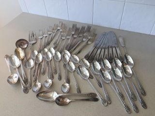 56 Silver Plate Wm Rogers & Sons Aa Is Flowers Forks Knives Spoons