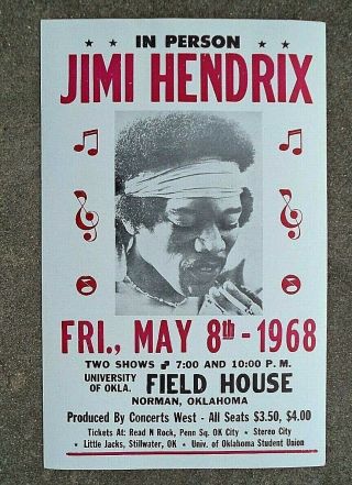 Vintage Jimi Hendrix Concert Poster 1968 Date