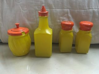 Vintage 70s Gemco Pantry Pops Colorful Yellow Orange Glass Cruet Sugar S & P