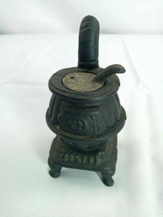 Vintage Cast Iron Mini Pot Belly Stove Approx.  5 1/2  Tall Removable Lid Black