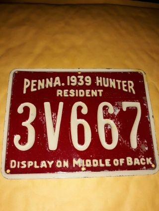 1939 Pa Pennsylvania Resident Metal Hunting License 4d710 L@@k