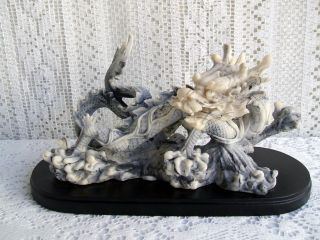 Chinese Carved Resin Dragon Statue On Stand
