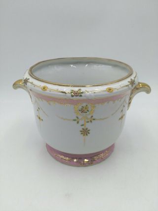 Andrea Hand Painted Flower Pot/ Vase Made In Japan Pink/gold 5.  5 " Tall