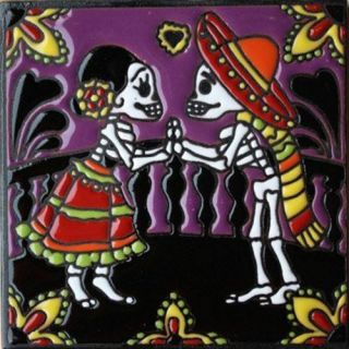 6 " X6 " The Lovers.  Day - Of - The - Dead Dia De Los Muertos Mexican Tile, .
