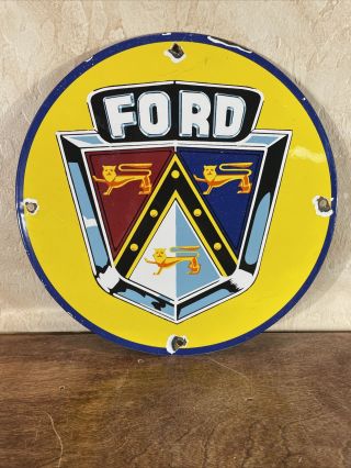 Vintage  Ford  Gas & Oil Porcelain Advertising Sign 12 Inch Pump Plate