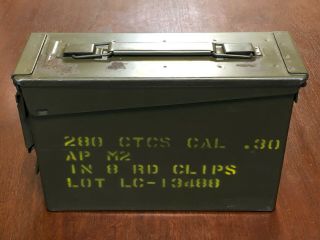 Vintage 50s Us Army M19a1 Cal.  30 8 Rd Clips Ammunition Box Ammo Can Garand