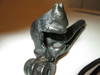 Vintage Hand Held Black Antique Cast Iron Squirrel Nutcracker Sitting On A Log