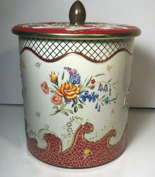Vintage Tin Container W/ Lid,  Made In Holland,  Floral Design,  Embossed