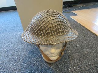 Wwii British 1942 Vmc Marked Helmet With Chinstrap And Netting