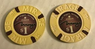 Set Of 2,  The Mirage $1 Casino Chip,  Poker Room,  Uncirculated
