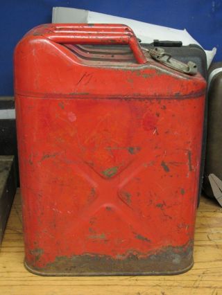 Vintage 5 Gallon Jerry Gas Can Red Metal With Lid And Seal