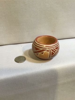 Bowl Miniature Native American Pottery Design Signed