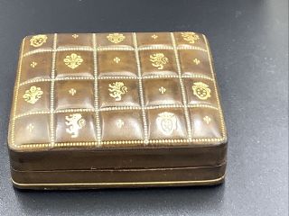 Vintage Italian Leather Box By A.  Antinori 3 1/2 X 3 1/2 Pattern On Top
