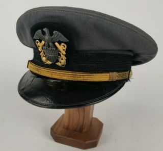 Wwii Ww2 Us Navy Usn Named Ensign Gray Visor Hat Cap Size 7 1/4