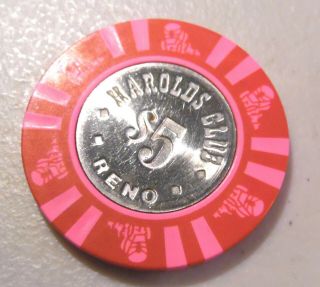 $5.  Casino Chip Harolds Club Reno Nevada Coin In Center Uncirculated