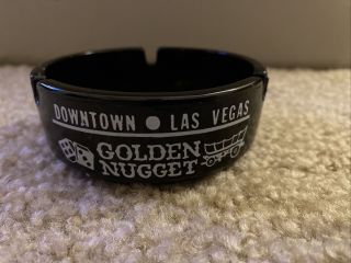 Vintage Black Glass Golden Nugget Casino Las Vegas Round Ashtray