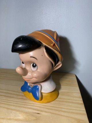 Vintage 1971 Walt Disney Pinocchio Head Coin Bank - Play Pal Plastics