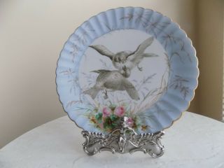 Antique Vintage Hand Painted Plate With Two Birds And Flowers