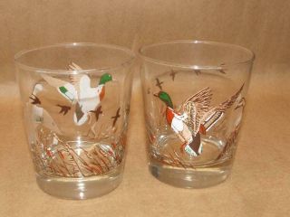 2 Vintage Libbey Glass Mallard Duck Whiskey Low Ball Cocktail Drink Glasses