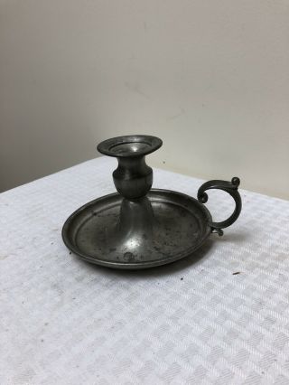 Early American Pewter Candle Holder By Web Finger Loop