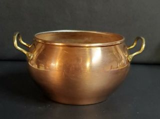 Vintage Solid Copper Pot With Brass Handles.  Pre - Owned.  4 1/2 " Diameter At Top.