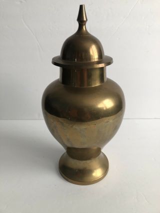 Vintage Solid Brass Urn Vase Ginger Jar With Lid 9.  5 Inches Tall